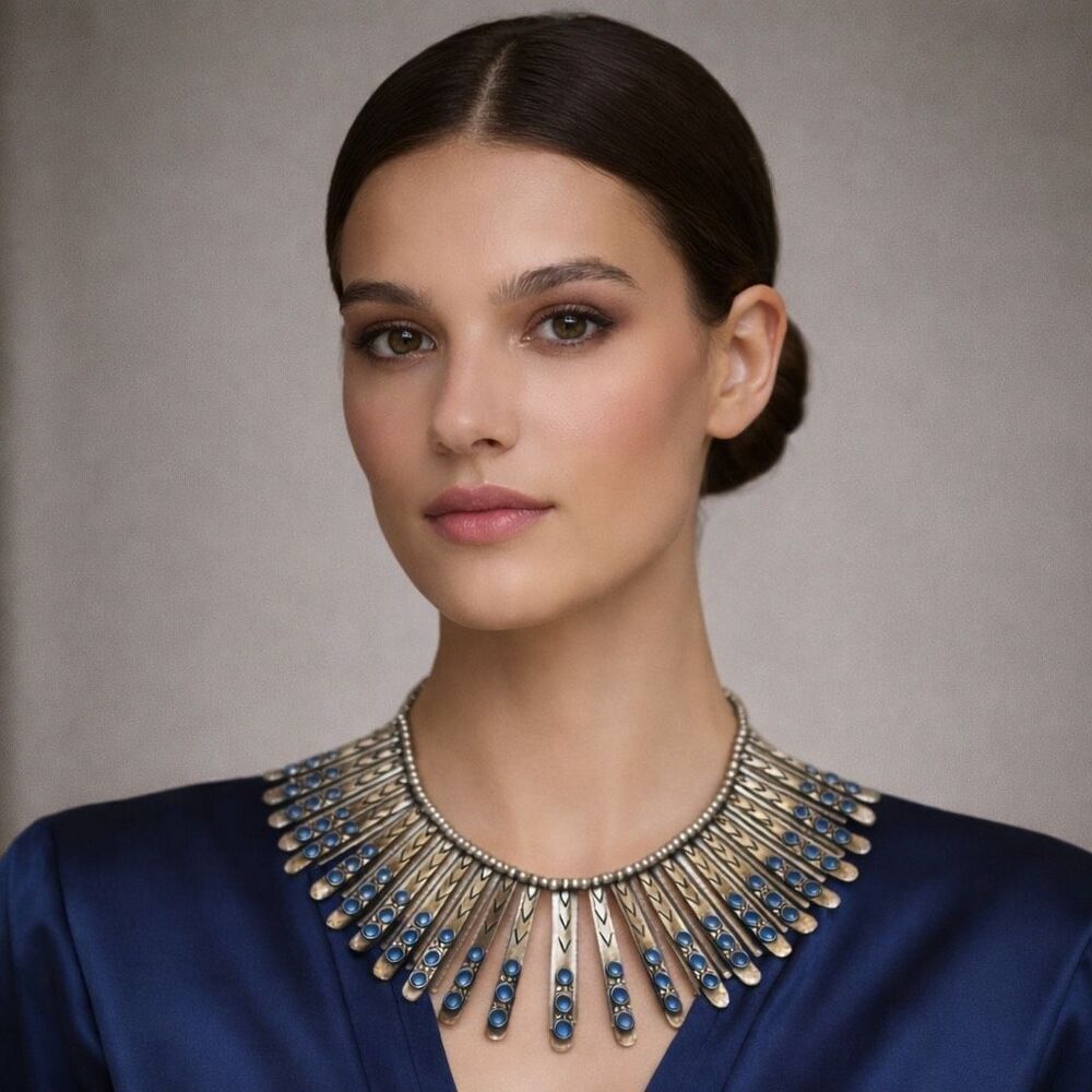 Lucky Brand Aquamarine Bib Necklace - Silver Blue Statement